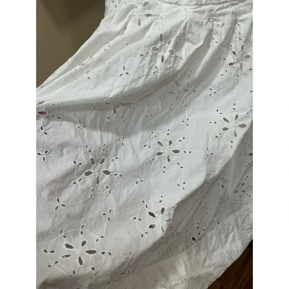 Free People Primavera Eyelet Lace Midi Dress XS White Boho Square Neck Tie Back